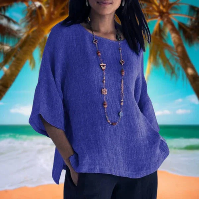 Dames Linnen Zomerblouse met Wijde Pasvorm – Top met Driekwart Mouwen