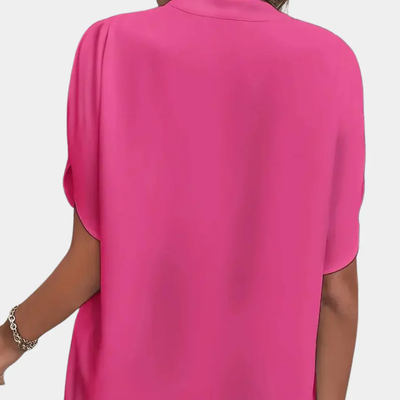 Dames Blouse met V-Hals en Korte Mouwen – Losvallende Casual Top