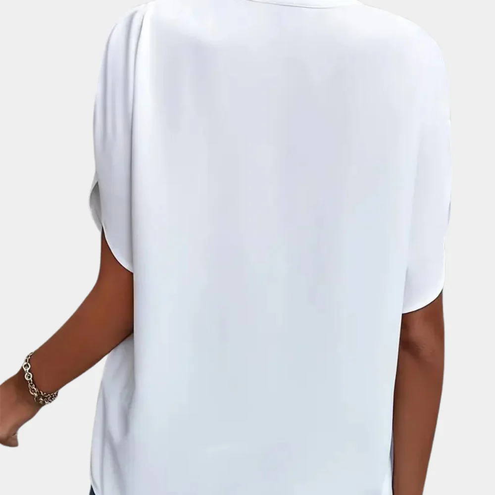 Dames Blouse met V-Hals en Korte Mouwen – Losvallende Casual Top