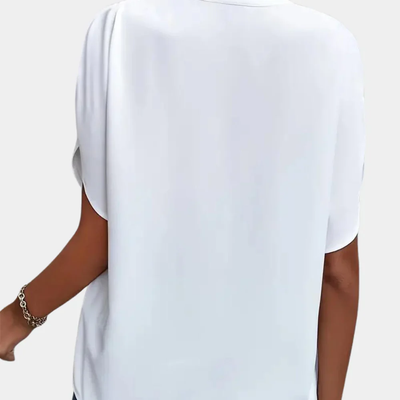 Dames Blouse met V-Hals en Korte Mouwen – Losvallende Casual Top