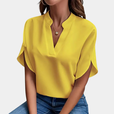 Dames Blouse met V-Hals en Korte Mouwen – Losvallende Casual Top