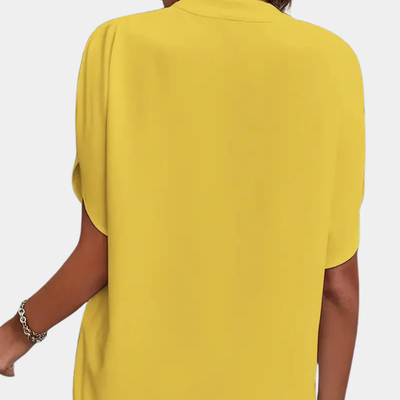Dames Blouse met V-Hals en Korte Mouwen – Losvallende Casual Top