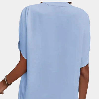 Dames Blouse met V-Hals en Korte Mouwen – Losvallende Casual Top