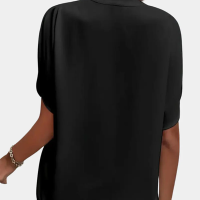 Dames Blouse met V-Hals en Korte Mouwen – Losvallende Casual Top