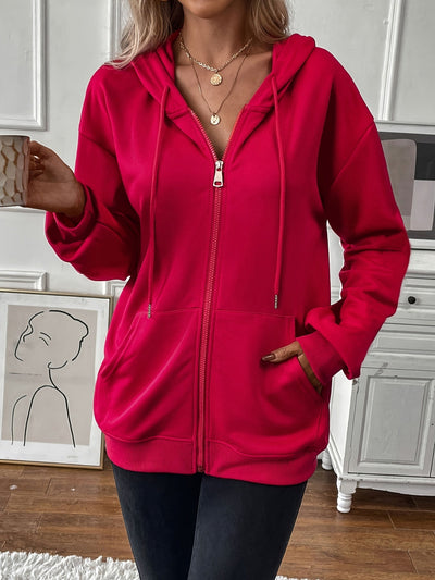 Stefanie | Stevige rits met trekkoord, losse hoodie met lange mouwen en zakken