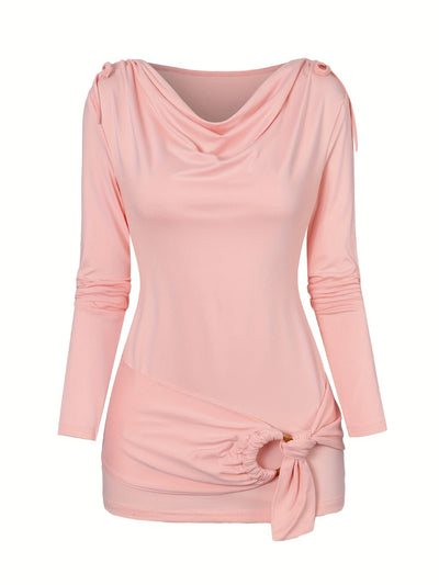 Isa | Elegant top with a waterfall neckline and decorative ruffles