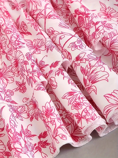 Fleurige hoge taille gelaagde rok