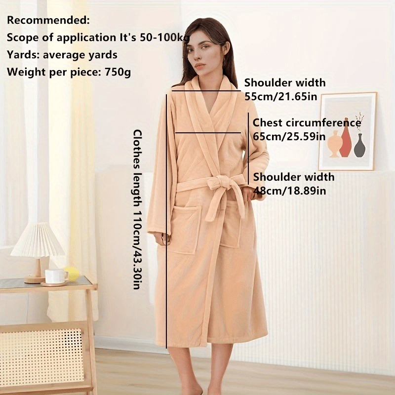 Lara | Soft coral fleece bathrobe with long sleeves and belt