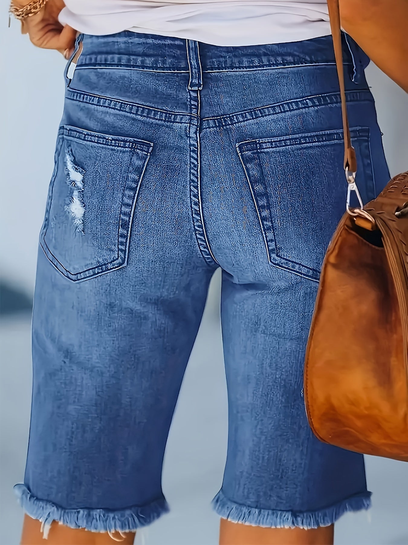 Sara | Gescheurde spijkerbroek shorts met hoge taille en elastische zoom