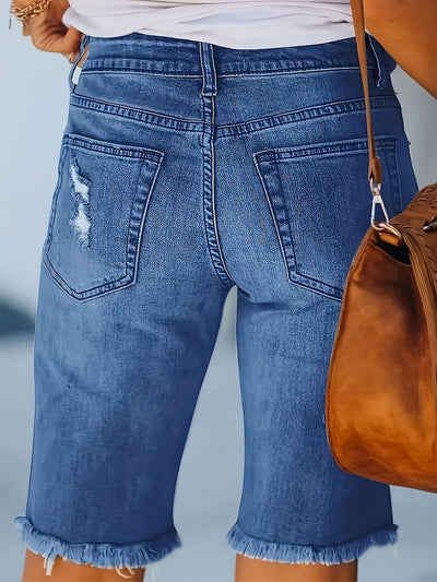 Sara | Gescheurde spijkerbroek shorts met hoge taille en elastische zoom