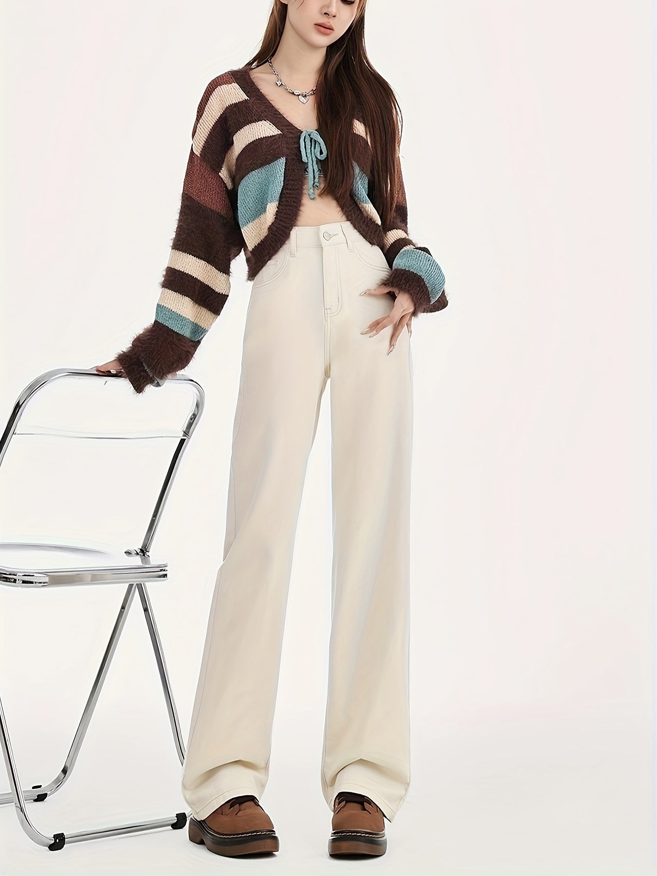 Lotte | Elegant high-waisted ivory wide-leg jeans