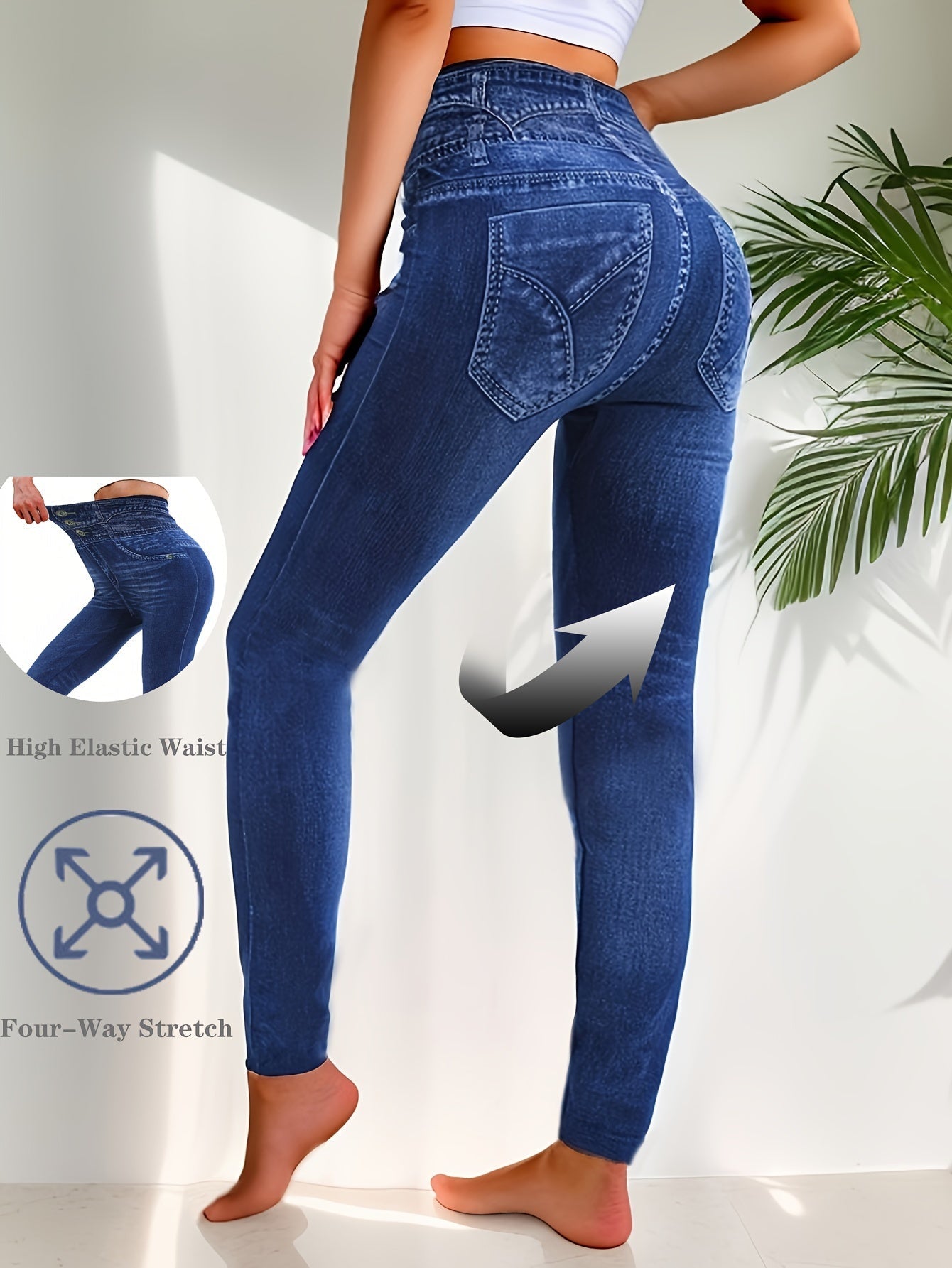 Nora | Vrouwen high-waisted stretch jegging leggings met faux zakken en gestreept geblokt patroon