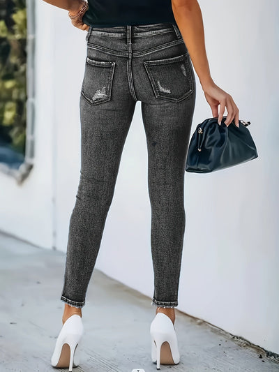 Elise | Frayed skinny jeans with whisker and ankle-breasted motif