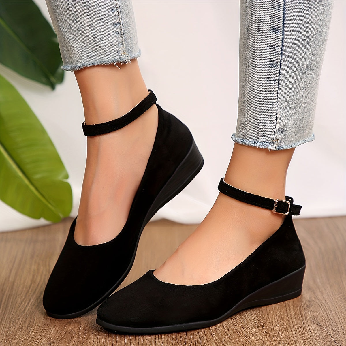 Lotte | Plain flannel ballet shoes with buckles