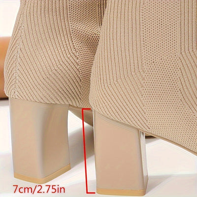 Jasmine | Knitted mid-calf sock boots with block heel