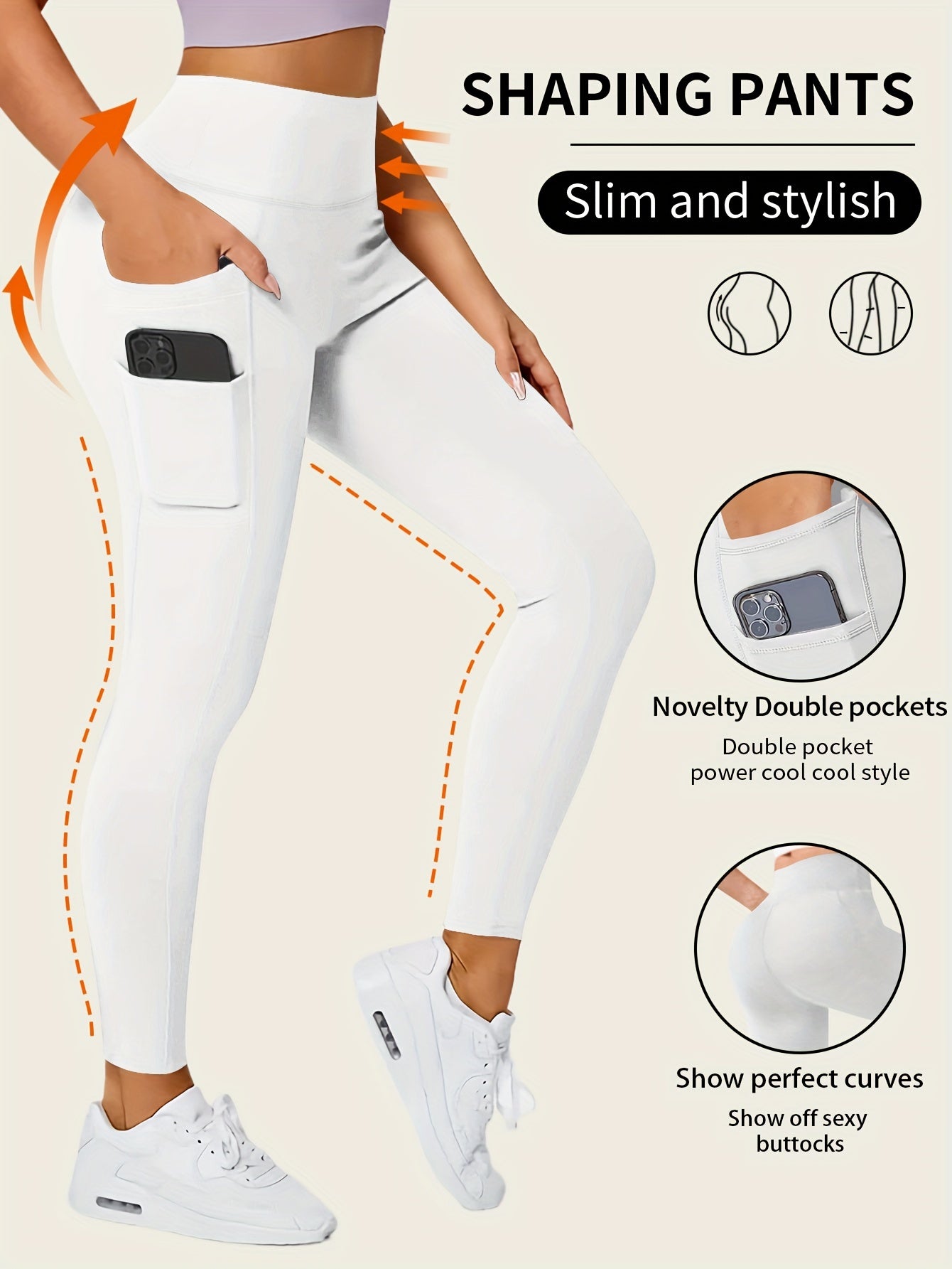 Sara | Effen kleur yogabroek met zak en hoge stretch