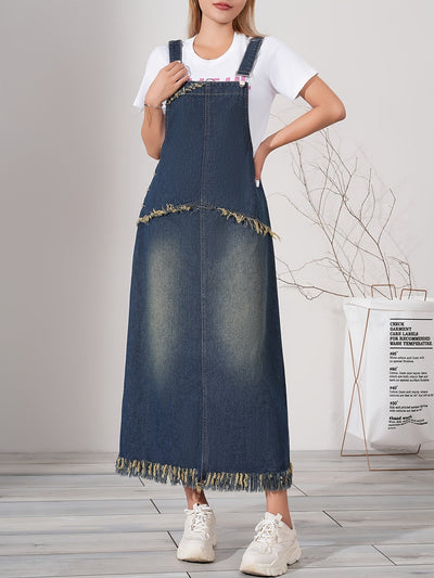 Lotte | Casual denim maxi-jurk met raw hem en verstelbare band