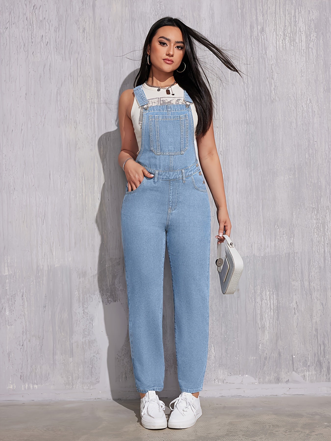 Evelien | Plain light blue denim overalls