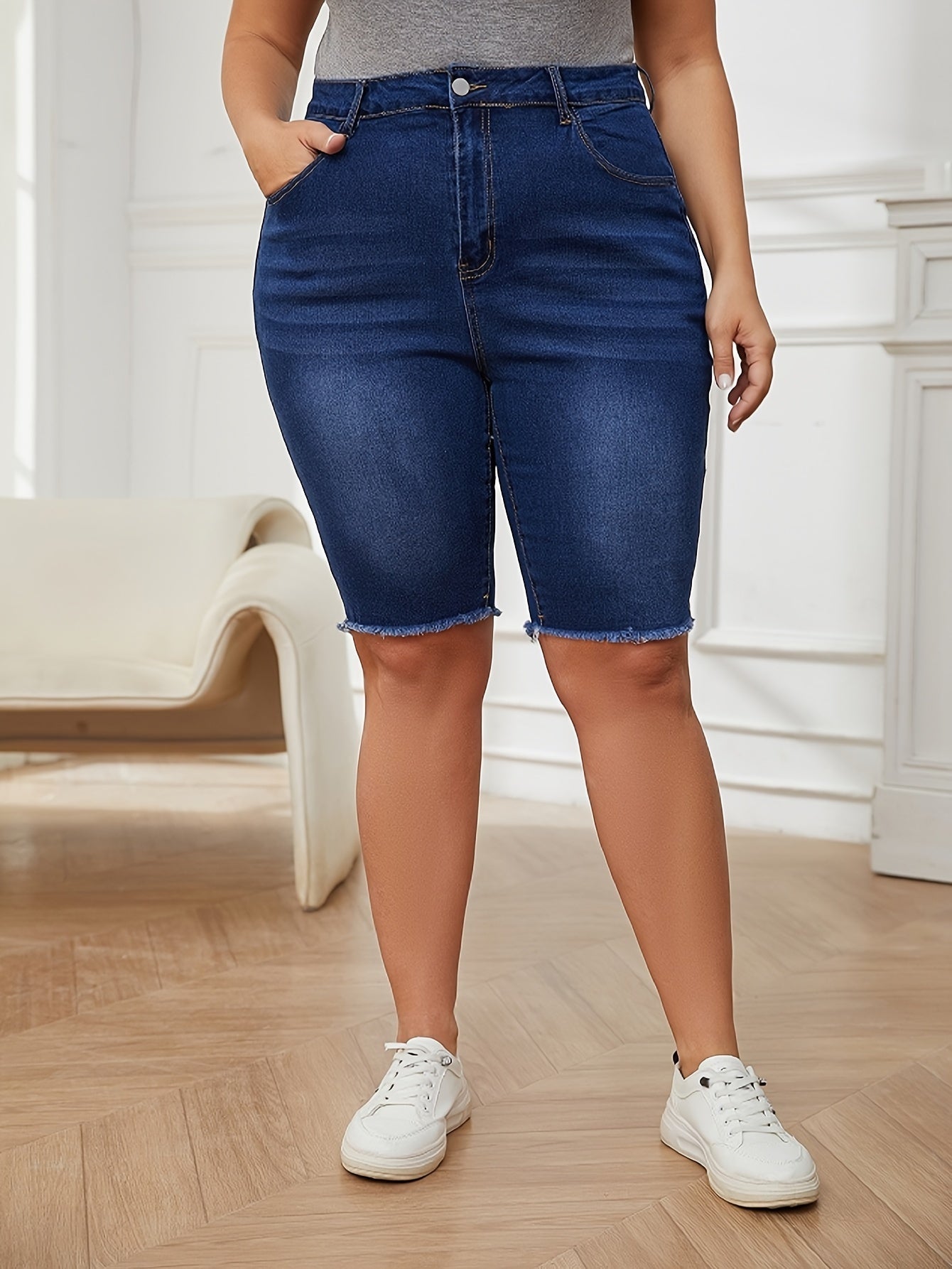 Emma | Effen blauwe denim shorts