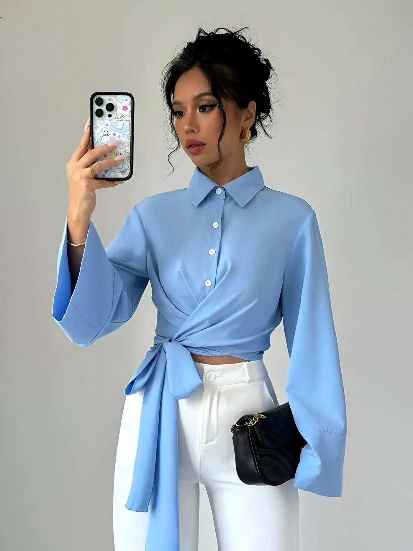Bodi - Crop Top met Strik en Klokmouwen