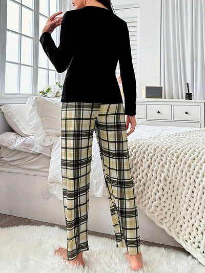 Sophie | Geruite pyjama set met lange mouwen en elastische broek