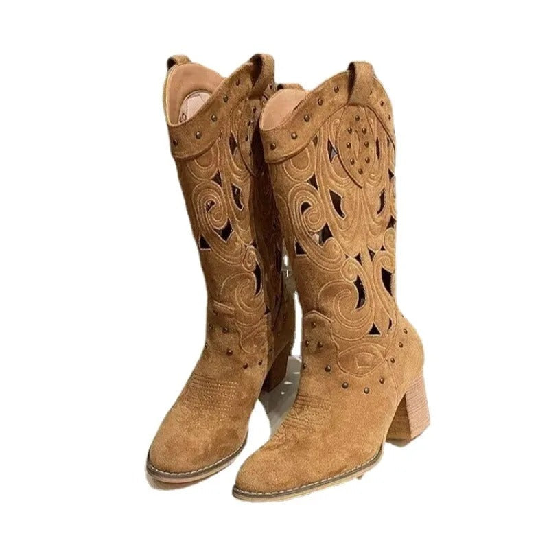 Benno | Bedrukte lederen cowboylaarzen met effen kleur