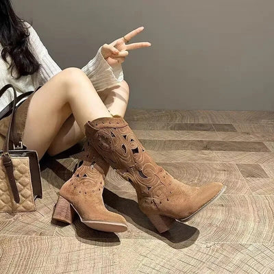Benno | Bedrukte lederen cowboylaarzen met effen kleur