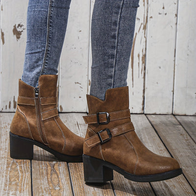 Eva | Solid color chunky heel ankle boots with side zipper