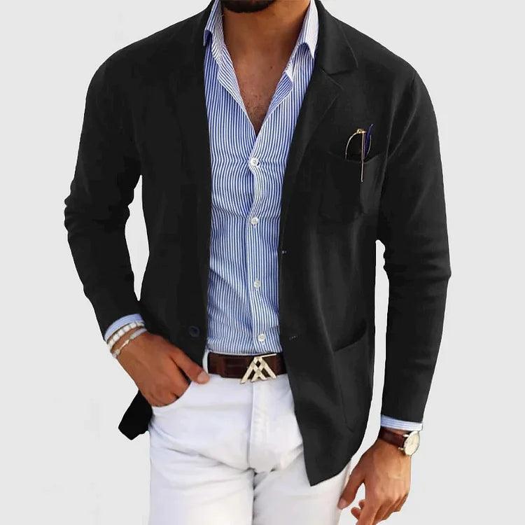 Elegant herenvest met zakken en reverskraag, effen kleur, lange mouwen