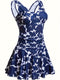 Vera | Bloemenprint V-hals rugloze zwemjurk met ingebouwde shorts