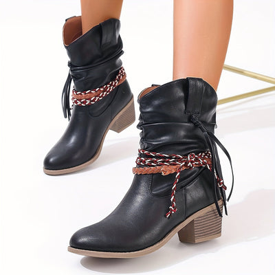 Elin | Women's cowboy boots with tassel and braided buckle