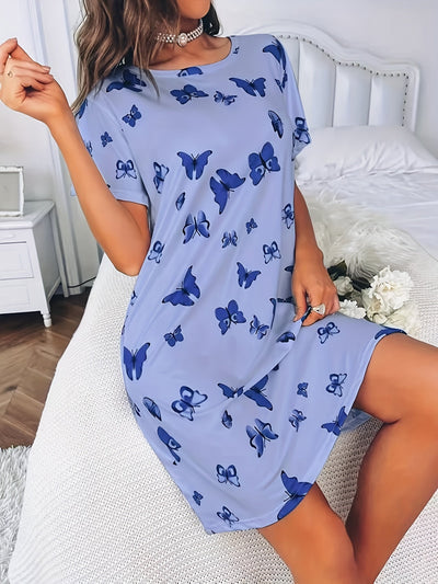 Lotte | Casual nightgown with butterfly print and short sleeves