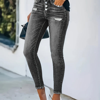 Elise | Frayed skinny jeans with whisker and ankle-breasted motif
