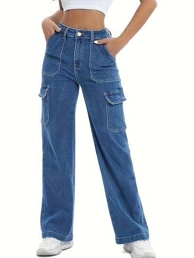 Emma | Women's high-stretch cargo denim jeans with pockets