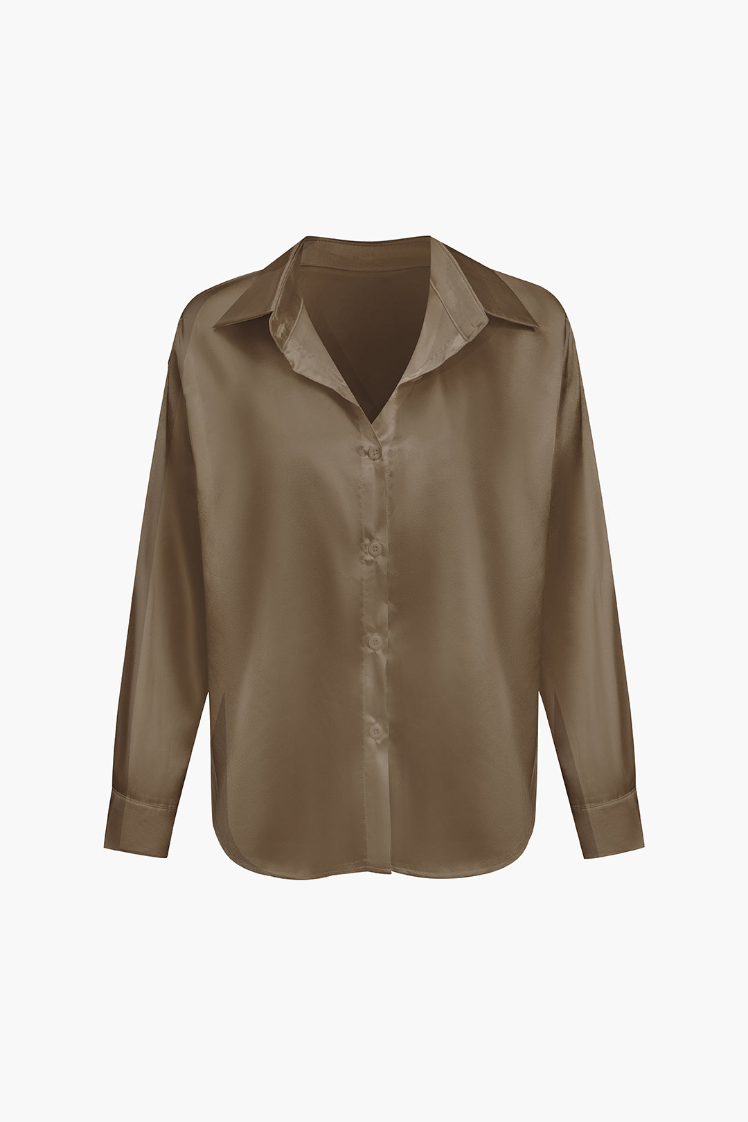 Lillian - Basic Plain Satin Women's Long Sleeve Shirt