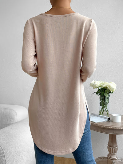 Sophie | Effen kleur dames T-shirt met lange mouw en gebogen zoom
