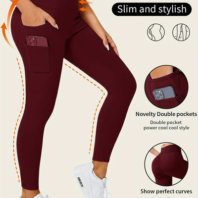 Sara | Effen kleur yogabroek met zak en hoge stretch