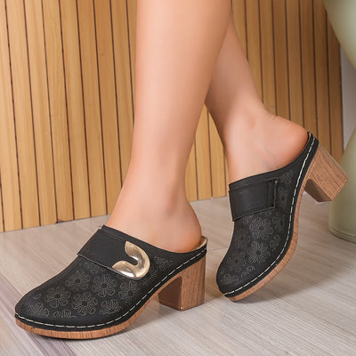 Luna | Fashionable women's sandals with floral pattern and thick heel