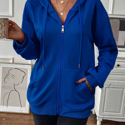 Stefanie | Stevige rits met trekkoord, losse hoodie met lange mouwen en zakken