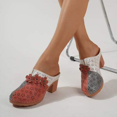 Luna | Breathable high heel mules with floral decor
