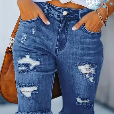Sara | Gescheurde spijkerbroek shorts met hoge taille en elastische zoom