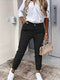 Sophie | Casual knoopbroek met schuine zakken in effen kleur