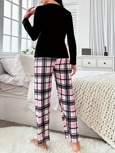 Sophie | Geruite pyjama set met lange mouwen en elastische broek