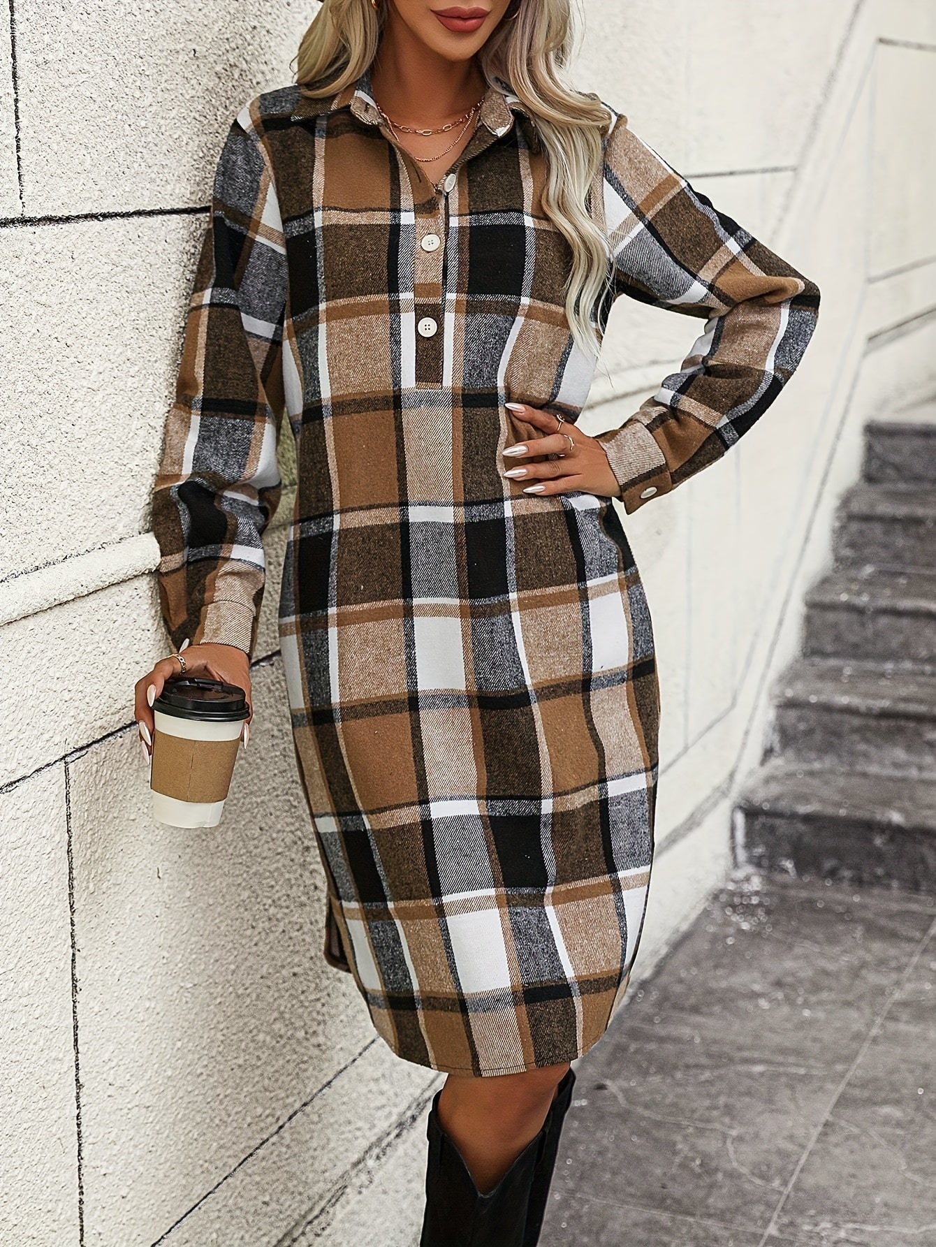 Lotte | Blouse jurk met V-hals en lange mouwen