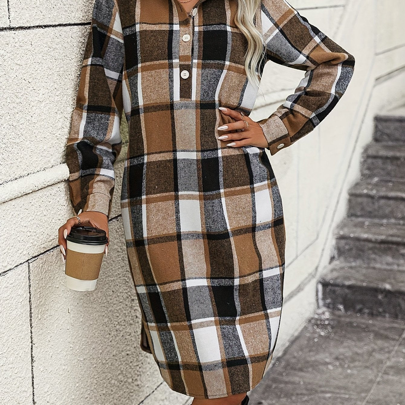 Lotte | Blouse jurk met V-hals en lange mouwen