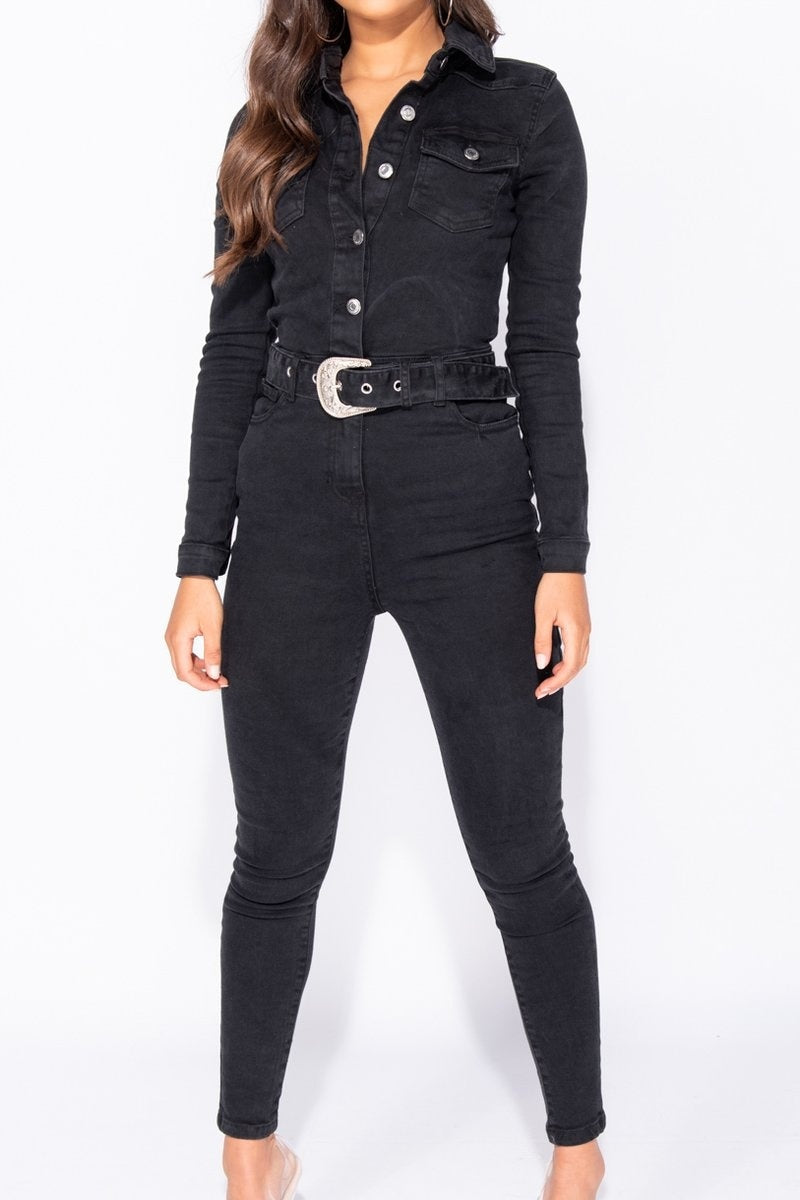 GRACE | Donkergrijs Denim Jumpsuit
