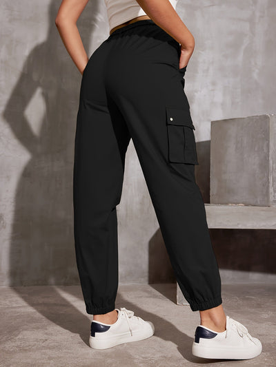 Nina | Hoge taille cargobroek in effen kleur