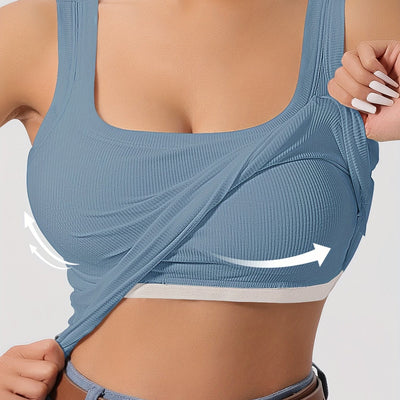 Evelien | Plain tank top with square neck and ribbed vest top with removable chest pad