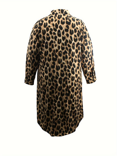 Elena | Casual luipaardprint overhemdjurk met lange mouw