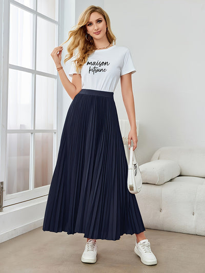 Evelien | Plain-colored pleated midi skirt with elastic waist